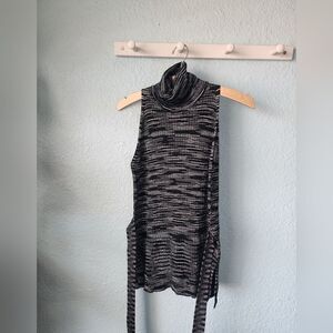 Missoni Ripple knit stitch sleeveless turtleneck belted blouse